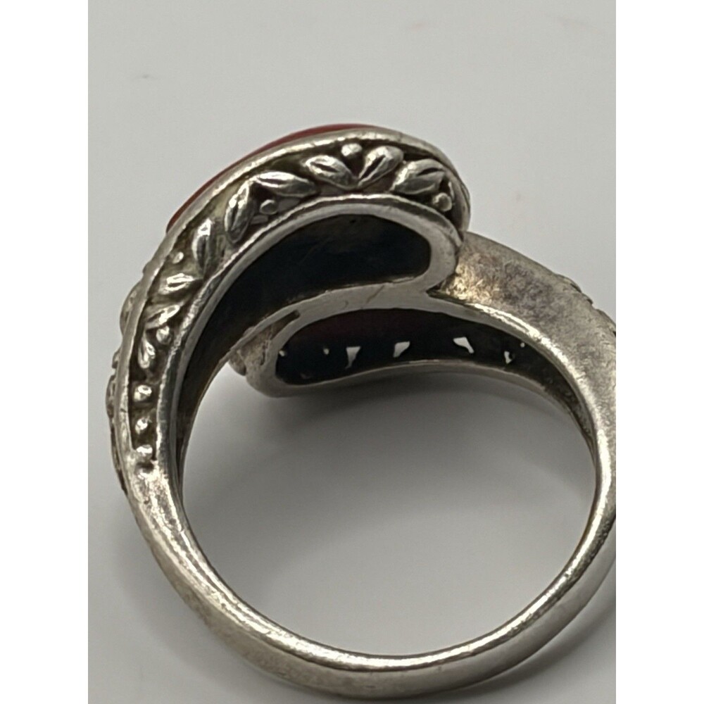 CHAPAL ZENRAY 925 Sterling Silver Vintage CORAL Bypass Ring Size 6.5 - Picture 6 of 8